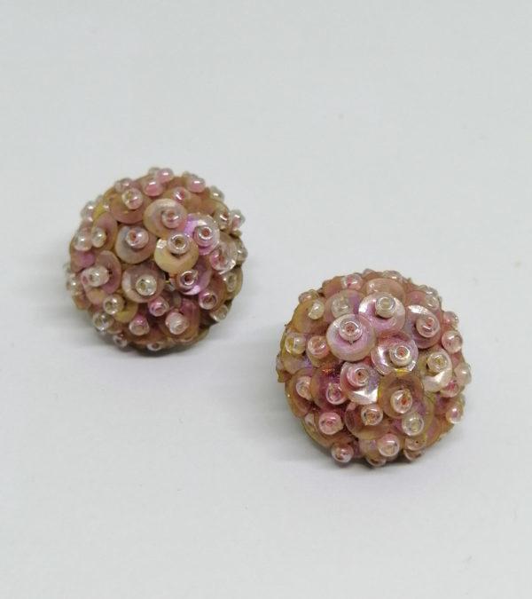 Boucles d'oreilles , clip, avec paillettes rose. – Image 2