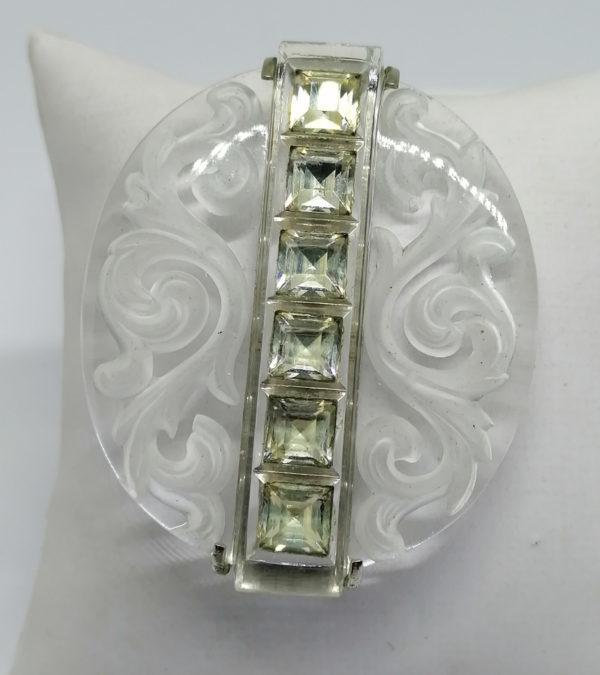Broche en plexis ovale, et strass carré. – Image 2