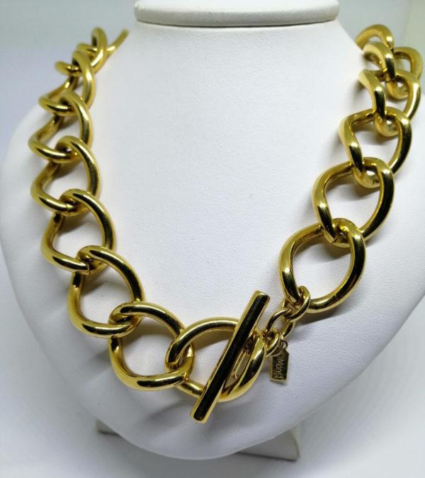 Collier gros maillon en métal jaune doré, signé de la marque Monet. – Image 3