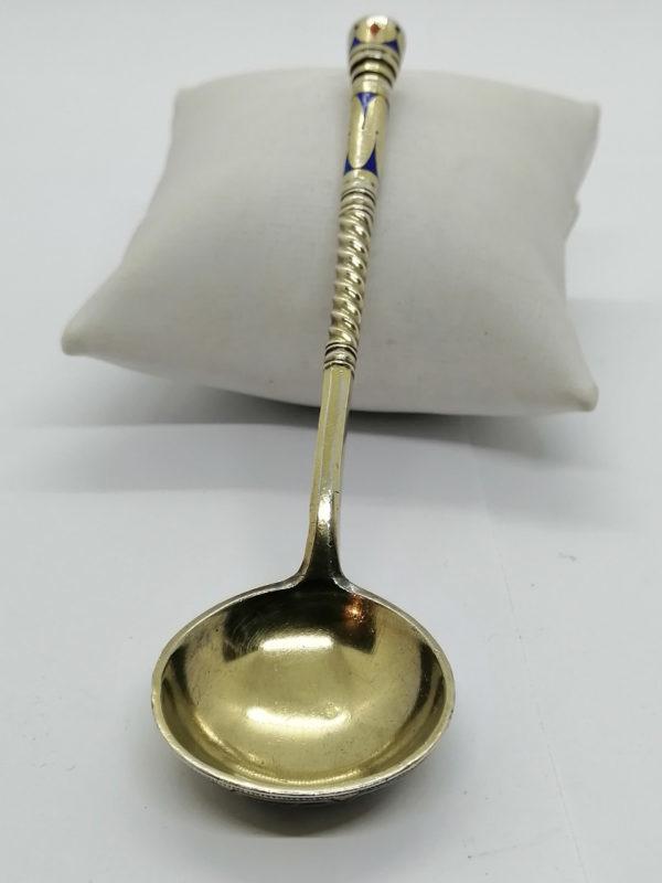 Petite cuillère en argent massif vermeil, avec émail Russe. – Image 2