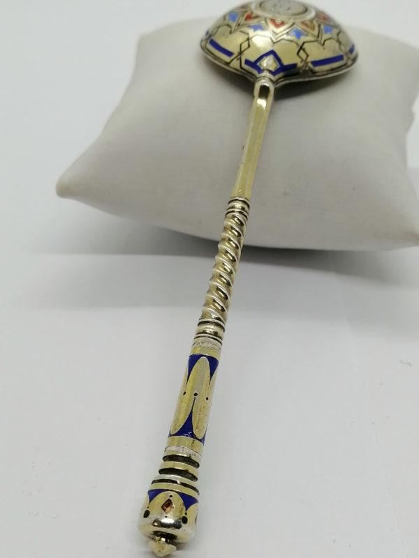 Petite cuillère en argent massif vermeil, avec émail Russe. – Image 3