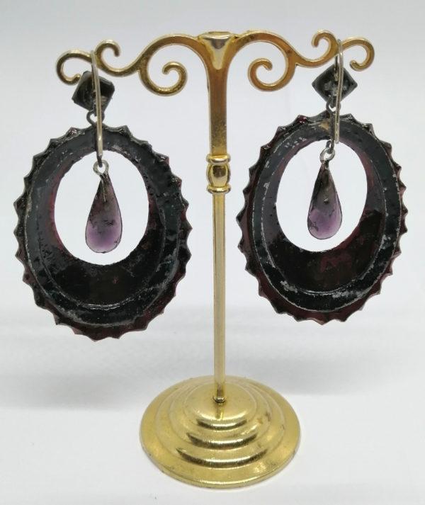 Boucles d'oreilles argent, grosse pampille en jais noir, fin 19ième siècle. – Image 4