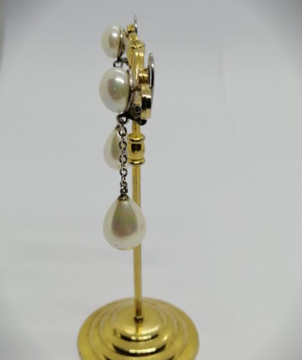 Boucles d'oreilles clip argent, anciennes en pampille et perles d'imitation. – Image 3
