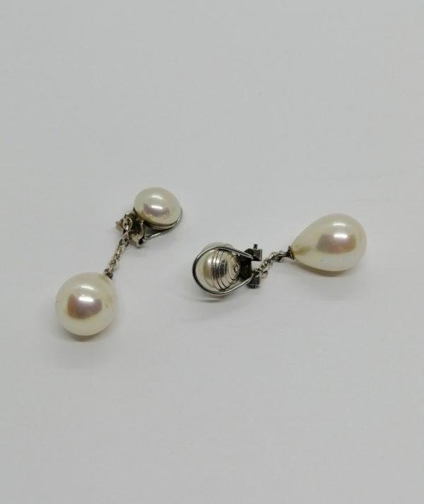 Boucles d'oreilles clip argent, anciennes en pampille et perles d'imitation. – Image 5