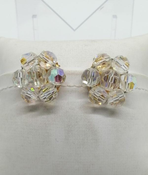 Boucles d'oreilles, clip, laiton et perle de verre à facettes.