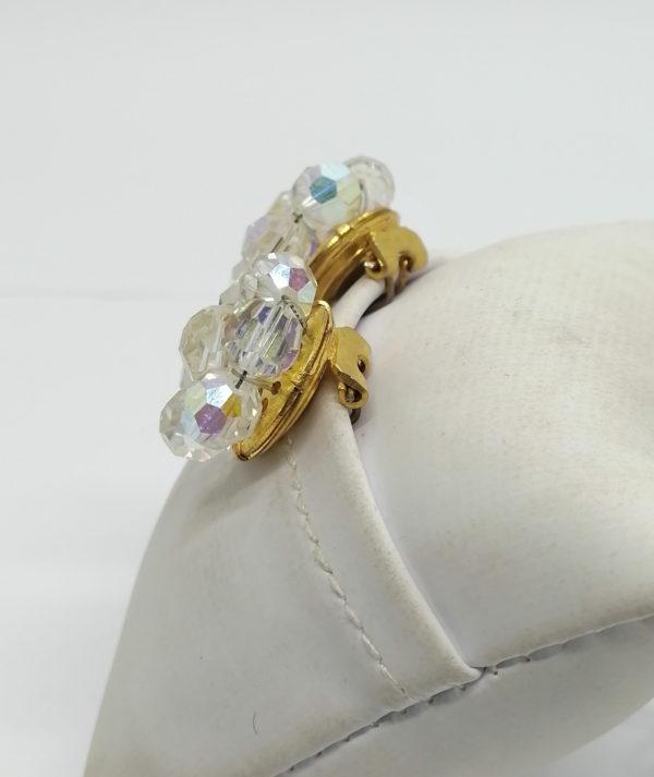 Boucles d'oreilles, clip, laiton et perle de verre à facettes. – Image 2