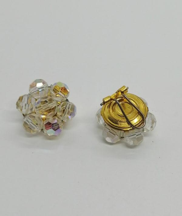 Boucles d'oreilles, clip, laiton et perle de verre à facettes. – Image 3