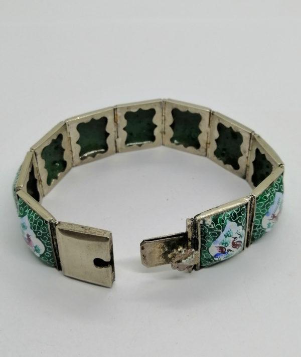Bracelet argent, avec cabochons émaillés et décors animaux, travail Iranien, Art Nouveau. – Image 5