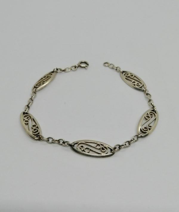 Bracelet argent , maille olive filigrané, 1920.
