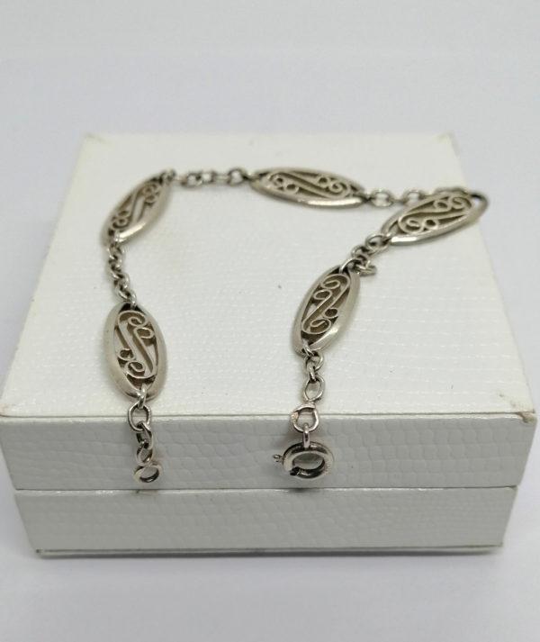 Bracelet argent , maille olive filigrané, 1920. – Image 4