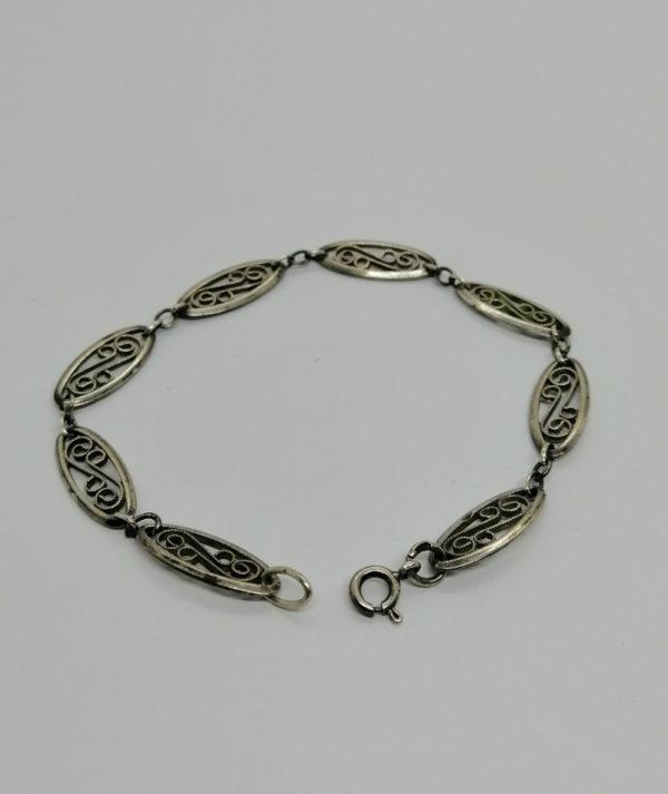 Bracelet argent, maille olive filigrané, travail français.