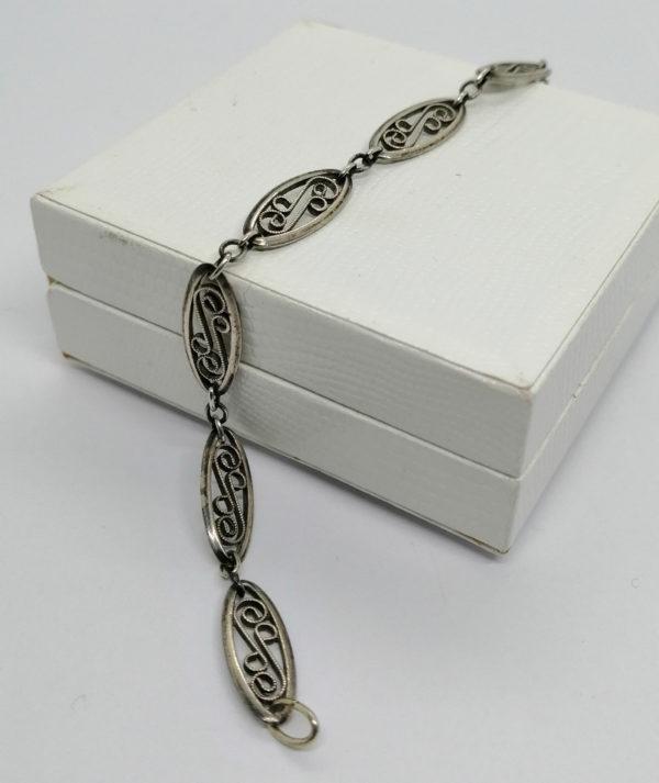 Bracelet argent, maille olive filigrané, travail français. – Image 2