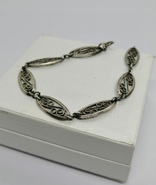 Bracelet argent, maille olive filigrané, travail français. – Image 3