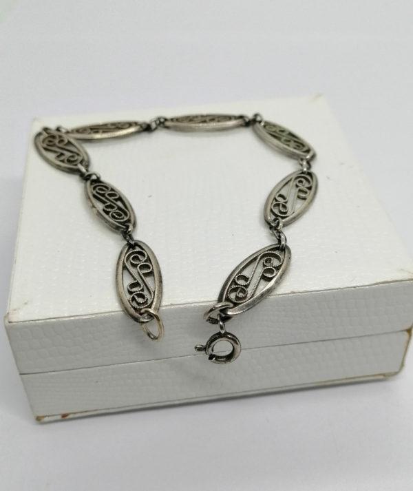 Bracelet argent, maille olive filigrané, travail français. – Image 4