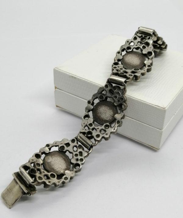 Bracelet argent, maille ajourée et cabochon rond d'améthyste, Art Déco. – Image 3
