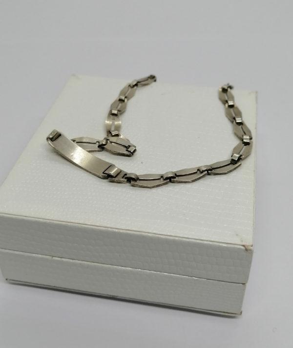 Bracelet argent, petite gourmette avec plaque, époque Art Déco, vers 1930. – Image 3
