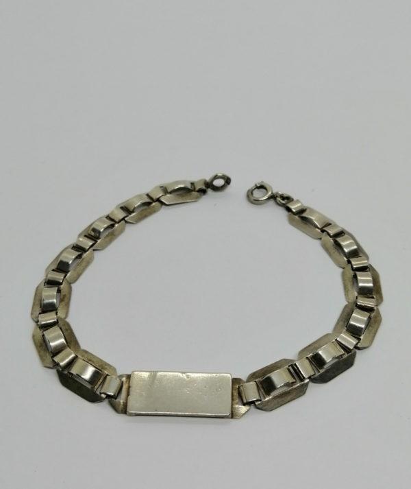 Bracelet argent, gourmette avec plaque vierge, Paris, époque Art Déco.