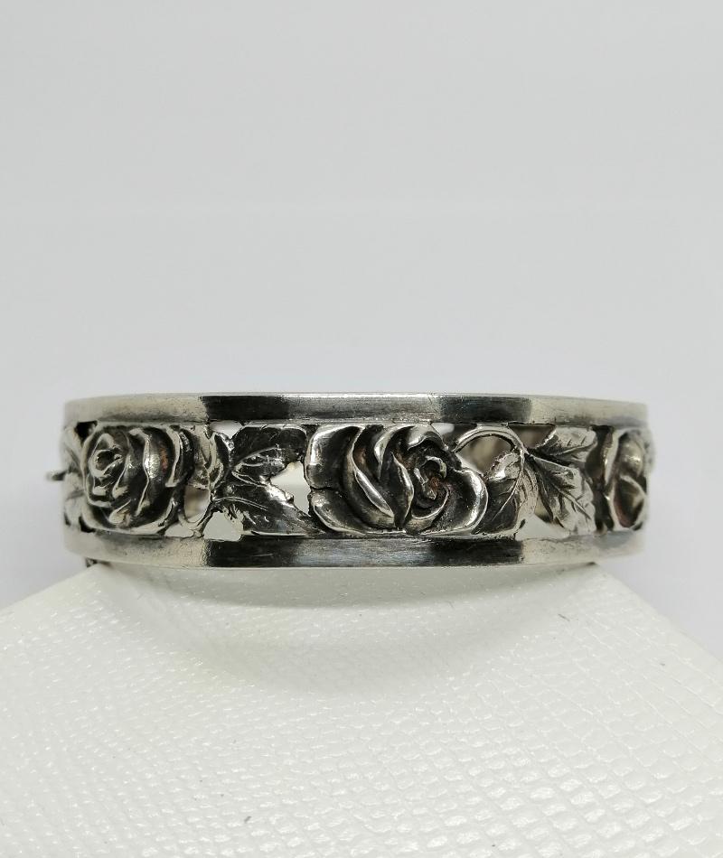 Bracelet argent ajouré avec motif de fleurs. - Bijoux Anciens Schaffner