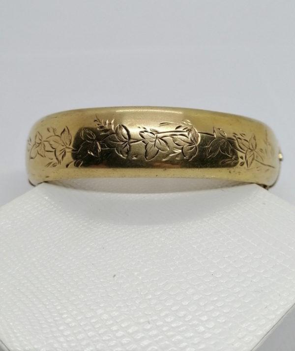 Bracelet argent, jonc vermeil, avec décor feuilles de vignes, Art Nouveau.