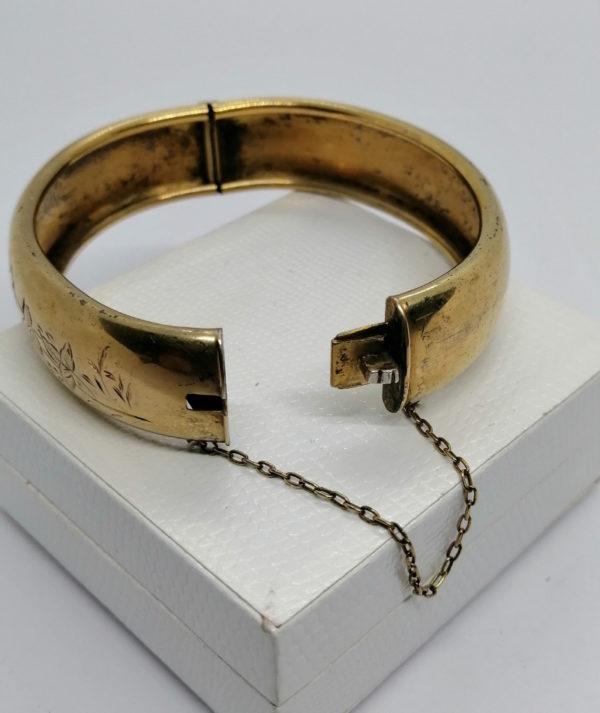 Bracelet argent, jonc vermeil, avec décor feuilles de vignes, Art Nouveau. – Image 4