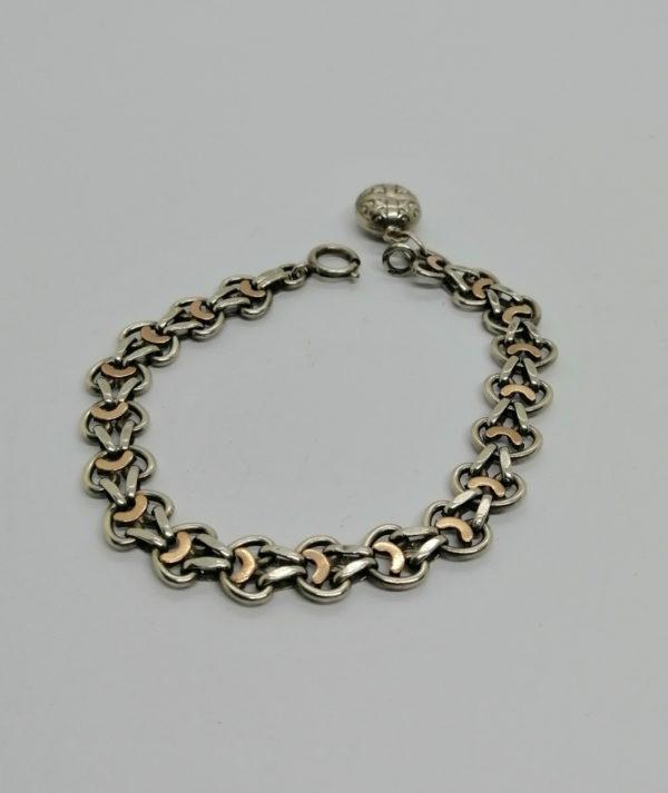 Bracelet argent, maille ancienne plate et bicolore, Paris 1900-20.
