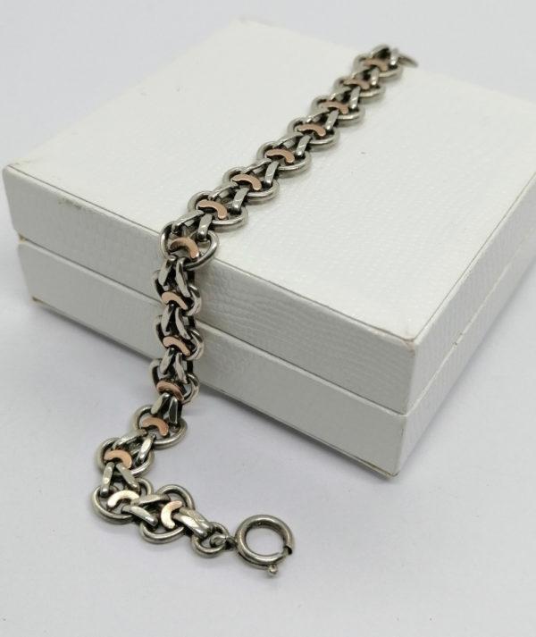 Bracelet argent, maille ancienne plate et bicolore, Paris 1900-20. – Image 2