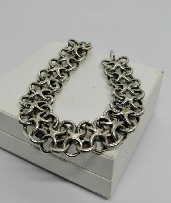 Bracelet argent, maille ancienne creuse et fleurettes, Paris vers 1900-20, Art Nouveau. – Image 3