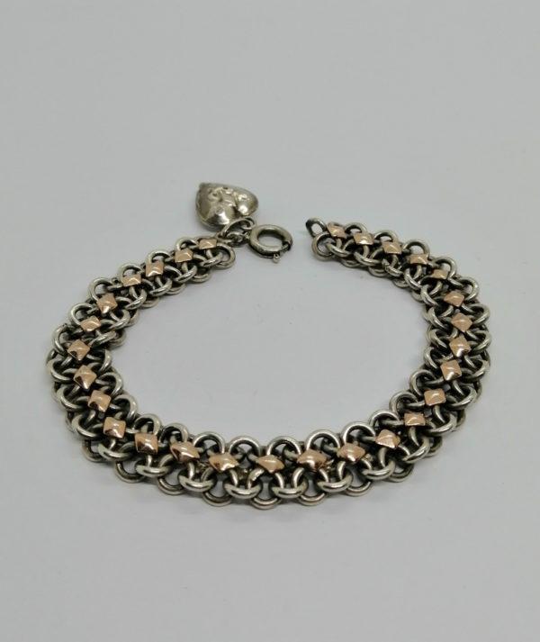 Bracelet argent, maille ajourée et bicolore, français vers 1900-20.