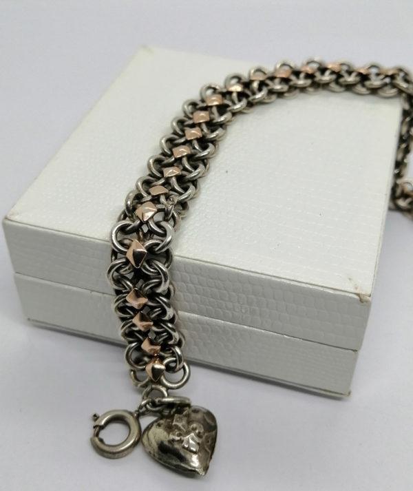 Bracelet argent, maille ajourée et bicolore, français vers 1900-20. – Image 2