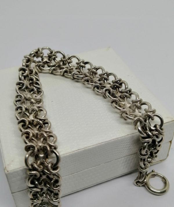 Bracelet argent, maille ancienne avec plaquettes d'or rosé, Paris vers 1900-20. – Image 3