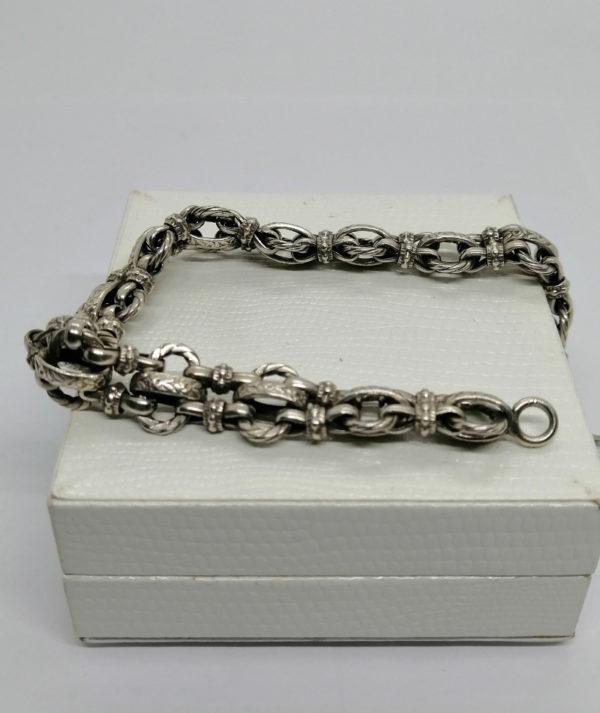 Bracelet argent, maille très particulière et ancienne en relief avec motifs floraux. – Image 3