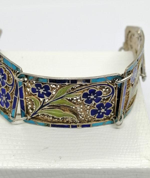 Bracelet argent, vermeil filigrané et décor végétaux émaillés, Art Nouveau. – Image 4