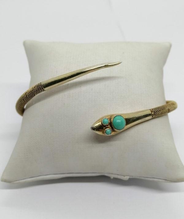 Bracelet argent, vermeil tressé avec tête de serpent.