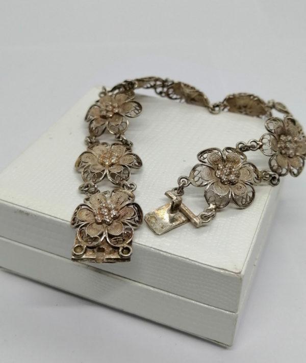 Bracelet argent, vermeil, motif de fleur entièrement filigrané, 1920. – Image 4