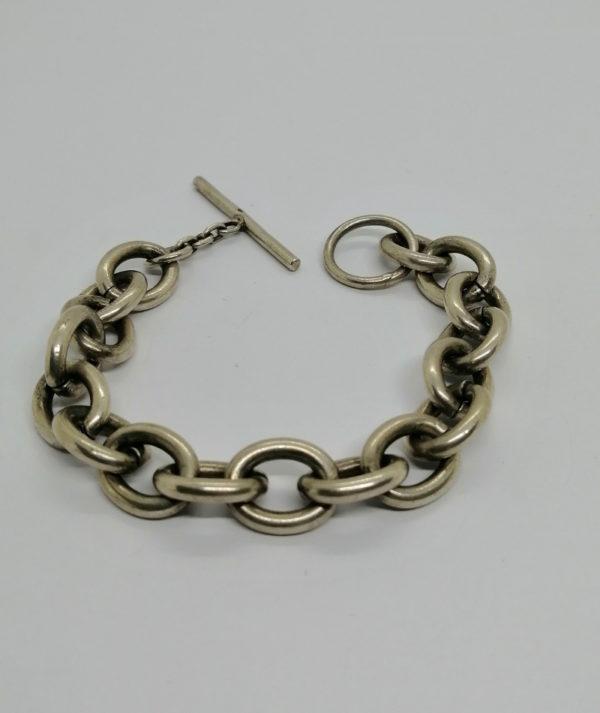 Bracelet argent, grosse maille forçat simple, fermoir tige et anneau.