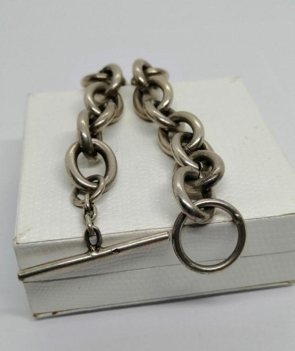 Bracelet argent, grosse maille forçat simple, fermoir tige et anneau. – Image 4