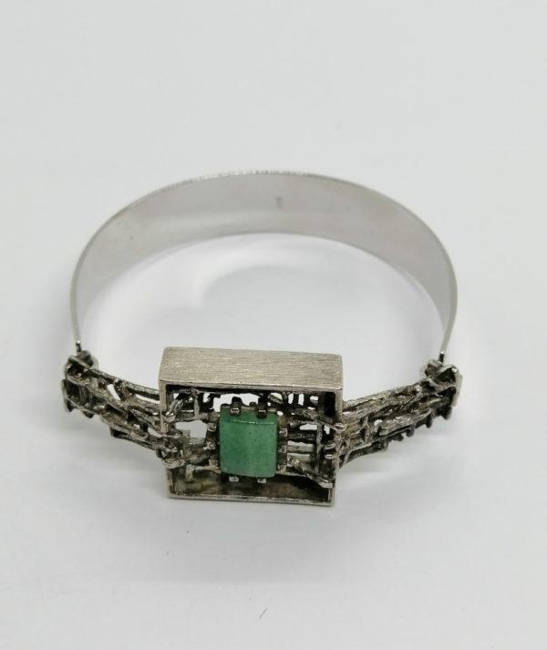 Bracelet argent, jonc vintage créateur, avec une aventurine, 1960-70.