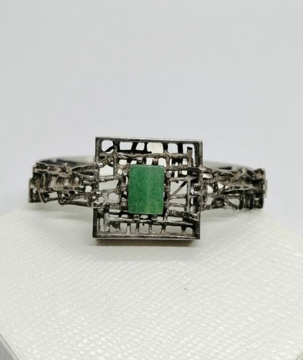 Bracelet argent, jonc vintage créateur, avec une aventurine, 1960-70. – Image 2