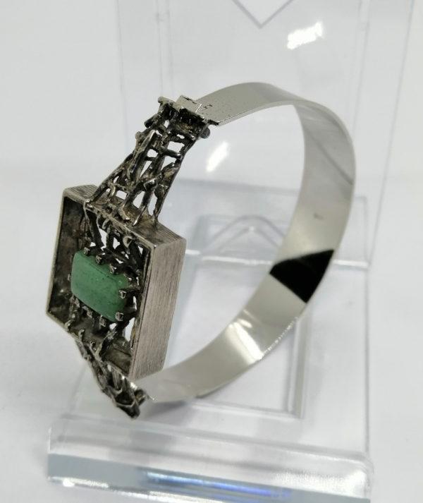 Bracelet argent, jonc vintage créateur, avec une aventurine, 1960-70. – Image 4