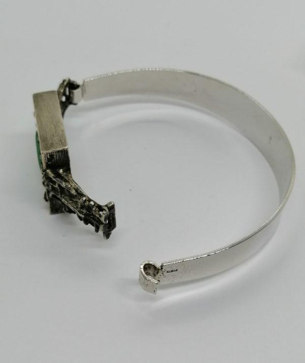 Bracelet argent, jonc vintage créateur, avec une aventurine, 1960-70. – Image 5