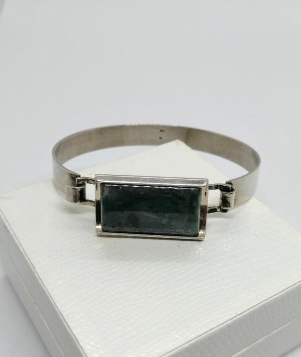 Bracelet argent, jonc avec cabochon de pierre naturelle. – Image 2