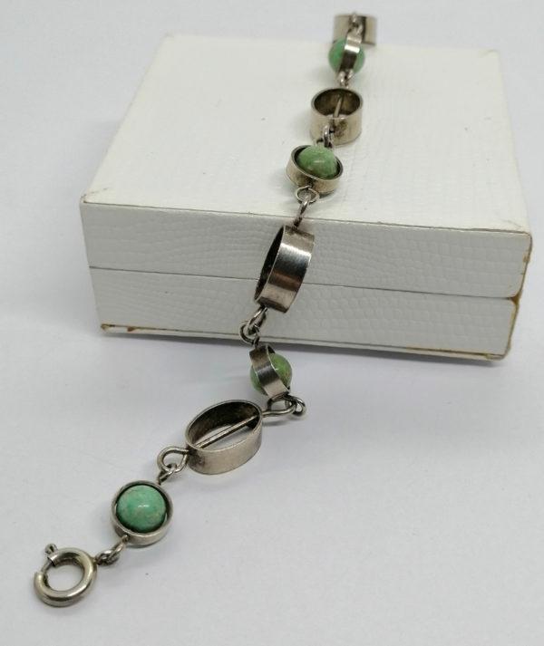 Bracelet argent, maille ovale et ronde avec boule de pierre naturelle. – Image 2
