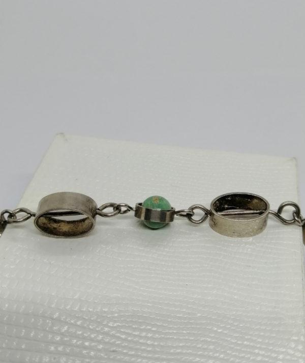 Bracelet argent, maille ovale et ronde avec boule de pierre naturelle. – Image 3