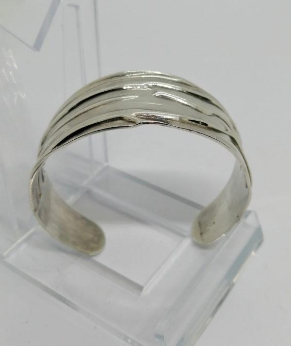 Bracelet argent, jonc ouvert, motif style avec plis. – Image 3