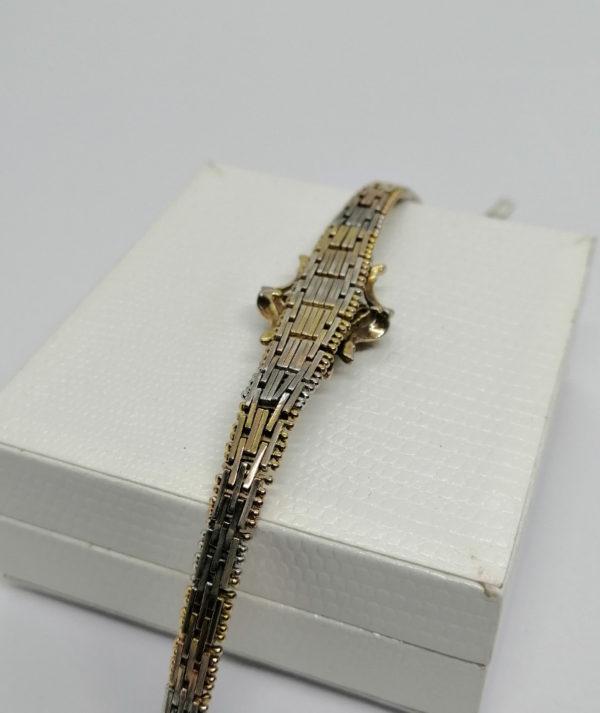 Bracelet argent et vermeil, maille tressée, strass vert. – Image 3