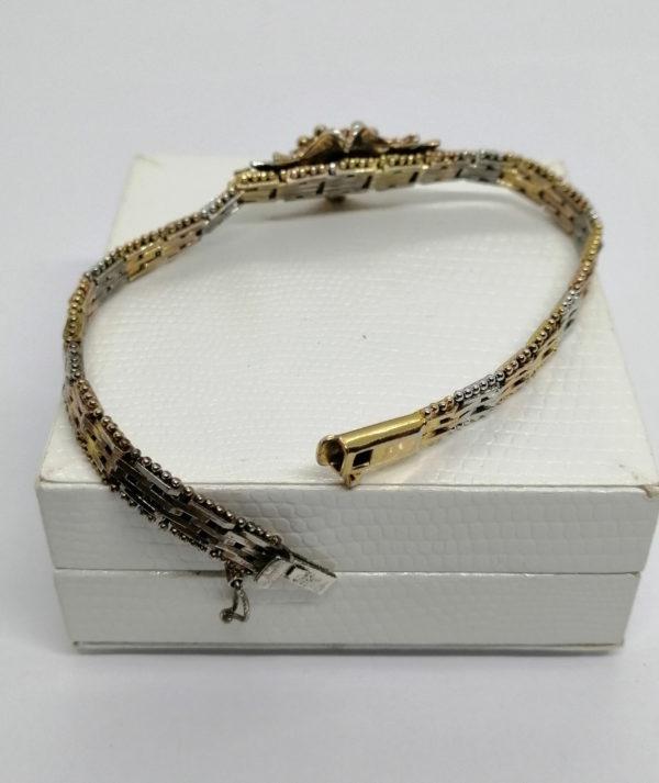 Bracelet argent et vermeil, maille tressée, strass vert. – Image 5