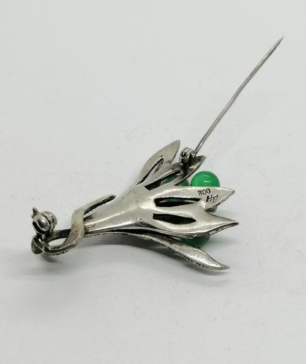 Broche argent , façon bouquet avec agate verte et pavage de marcasites. – Image 4