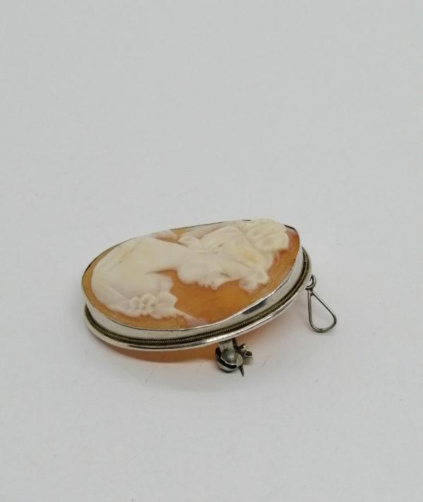 Broche/pendentif en argent, camée coquillage. – Image 2