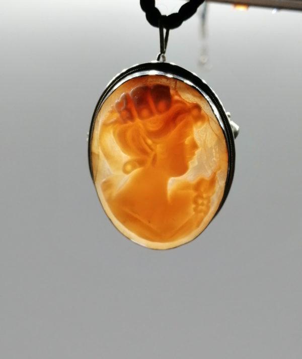 Broche/pendentif en argent, camée coquillage. – Image 4