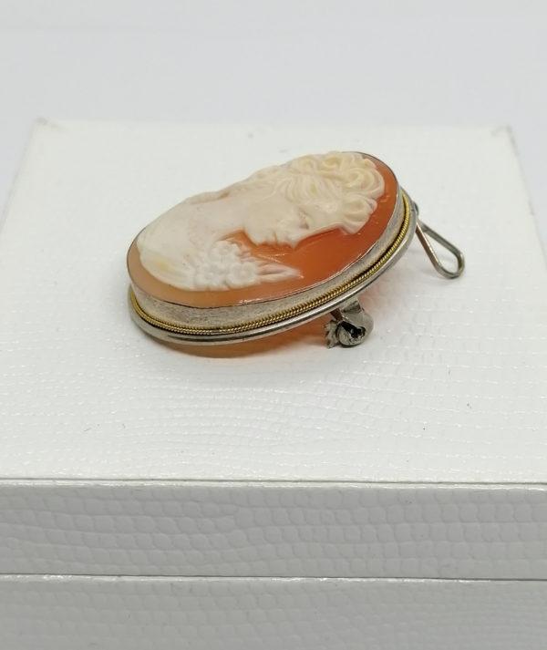 Broche/pendentif en argent avec fil tourné en vermeil et camée coquillage. – Image 2